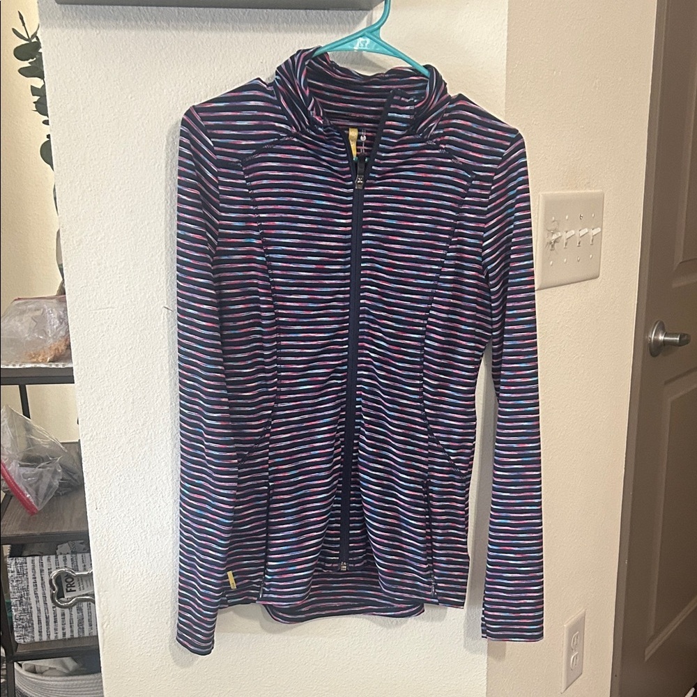 Lole Purple Striped Essential Zip Up Active Wear Cardigan Medium - Picture 2 of 3